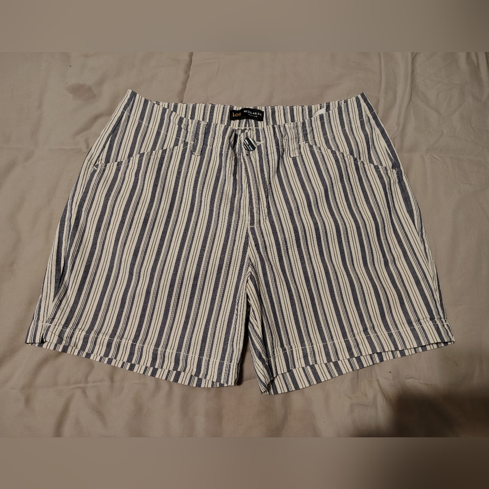 Lee Navy and White Striped Shorts